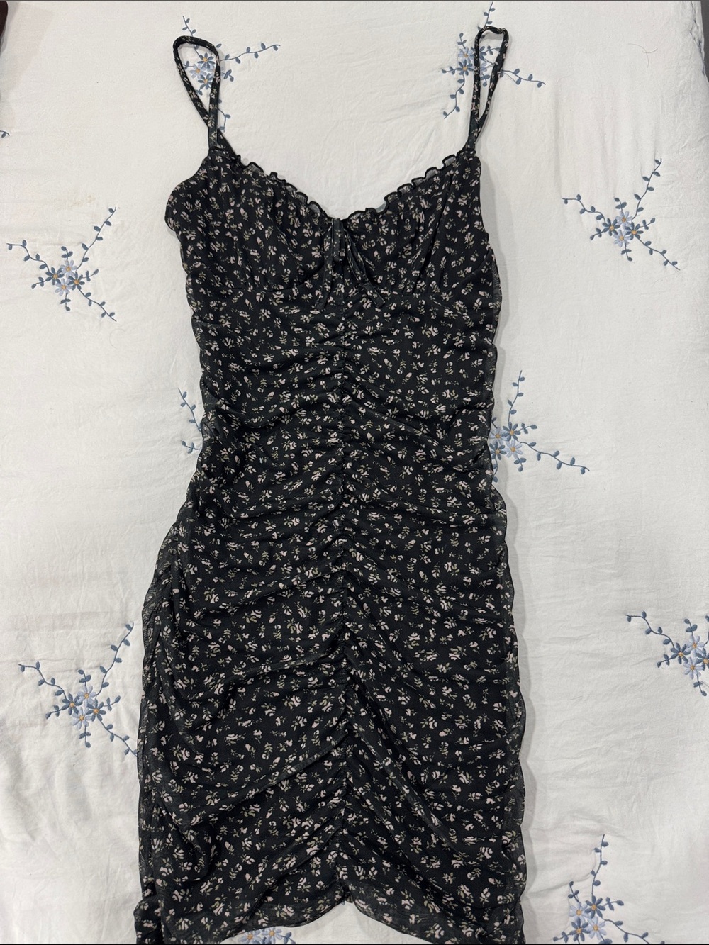 H&M Black Mini Dress with White Floral Print